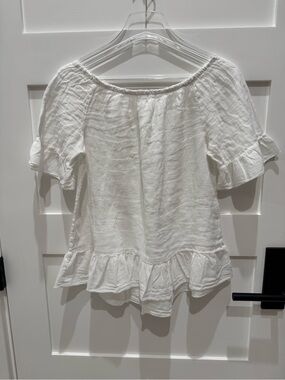 Off-Shoulder White Ruffle Hem Women's Blouse